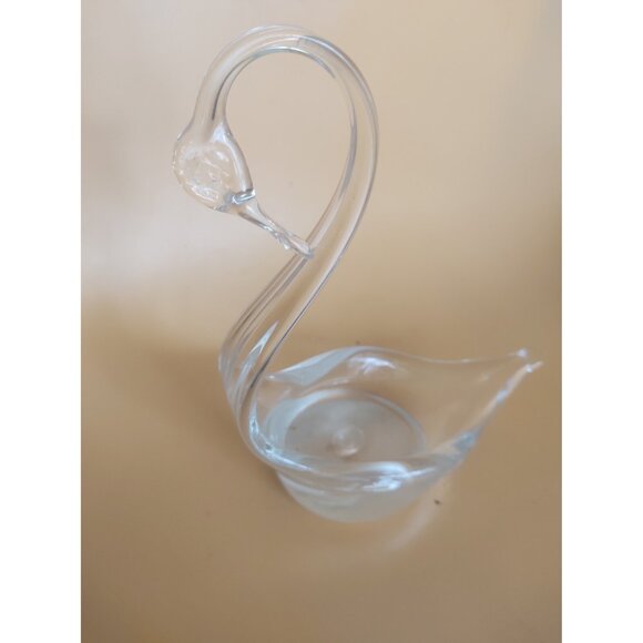 Duncan Miller Hand Blown Clear Glass Swan Trinket/Candy/Nut Bowl 7" x 7" x 3" - Picture 4 of 12